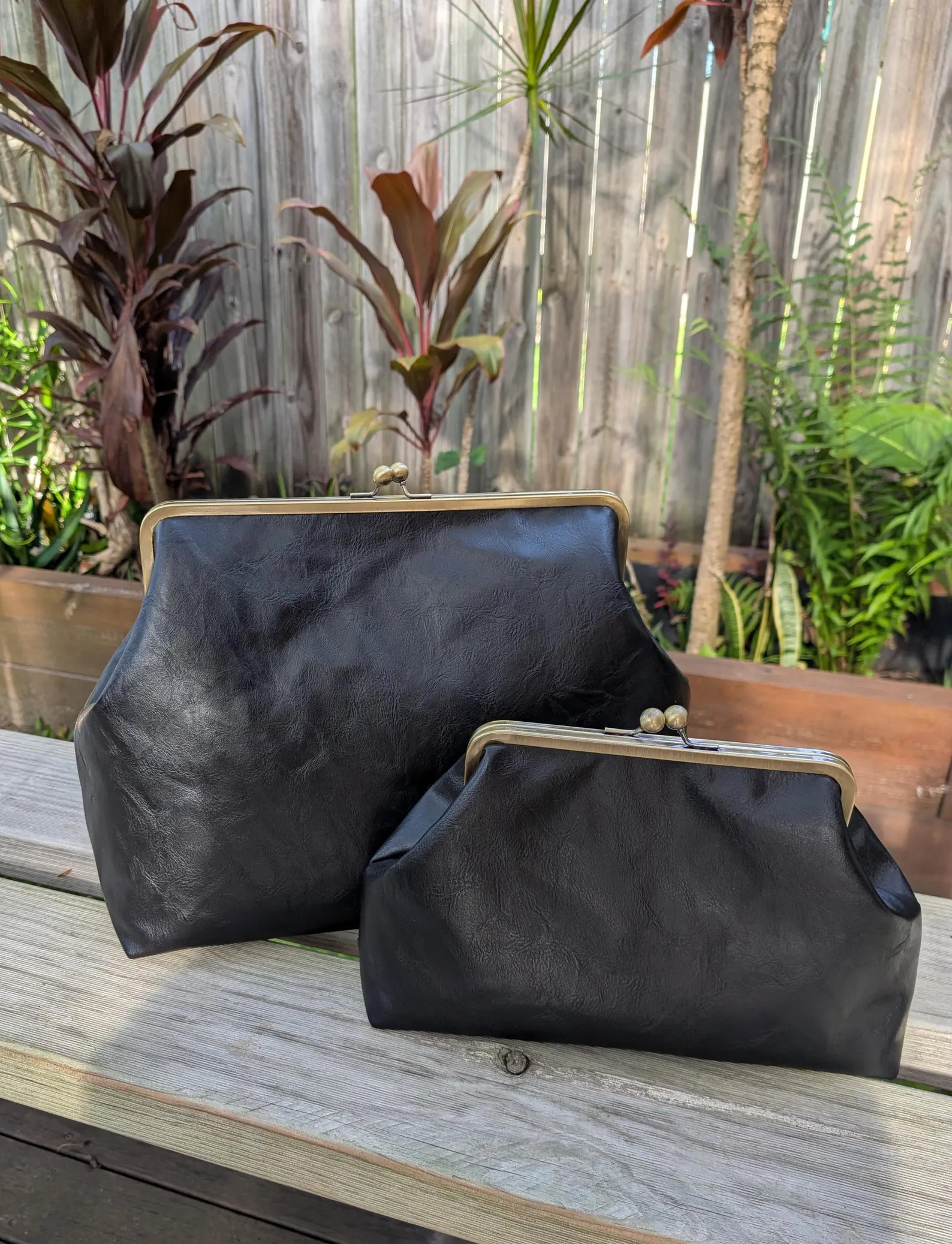 Oversized Black Kisslock Bag- XXL Black Faux Leather Clutch, 12" Large Frame Hand Bag With Metal ... | Etsy (US)