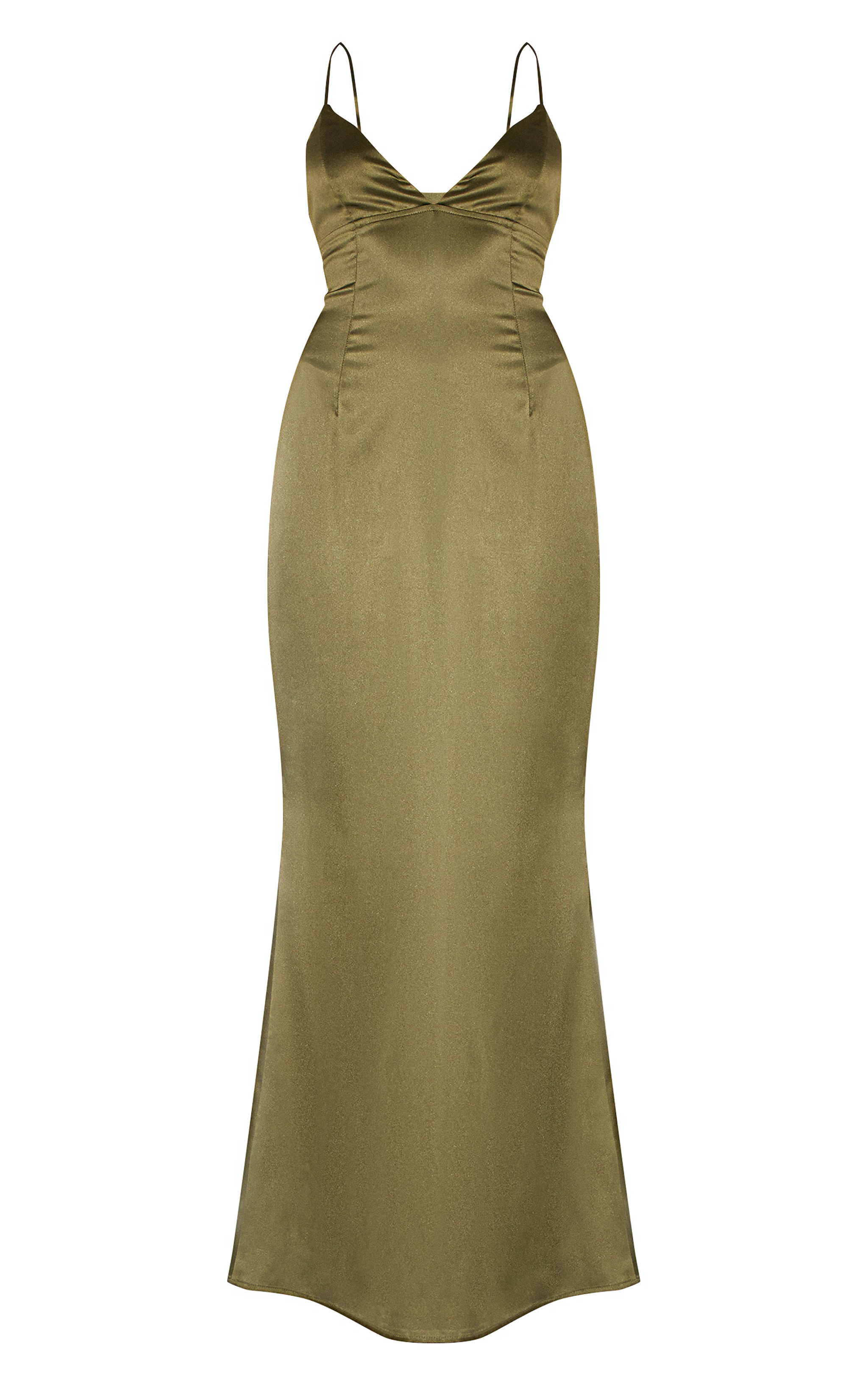 Olive Satin Tie Back Maxi Dress | PrettyLittleThing US