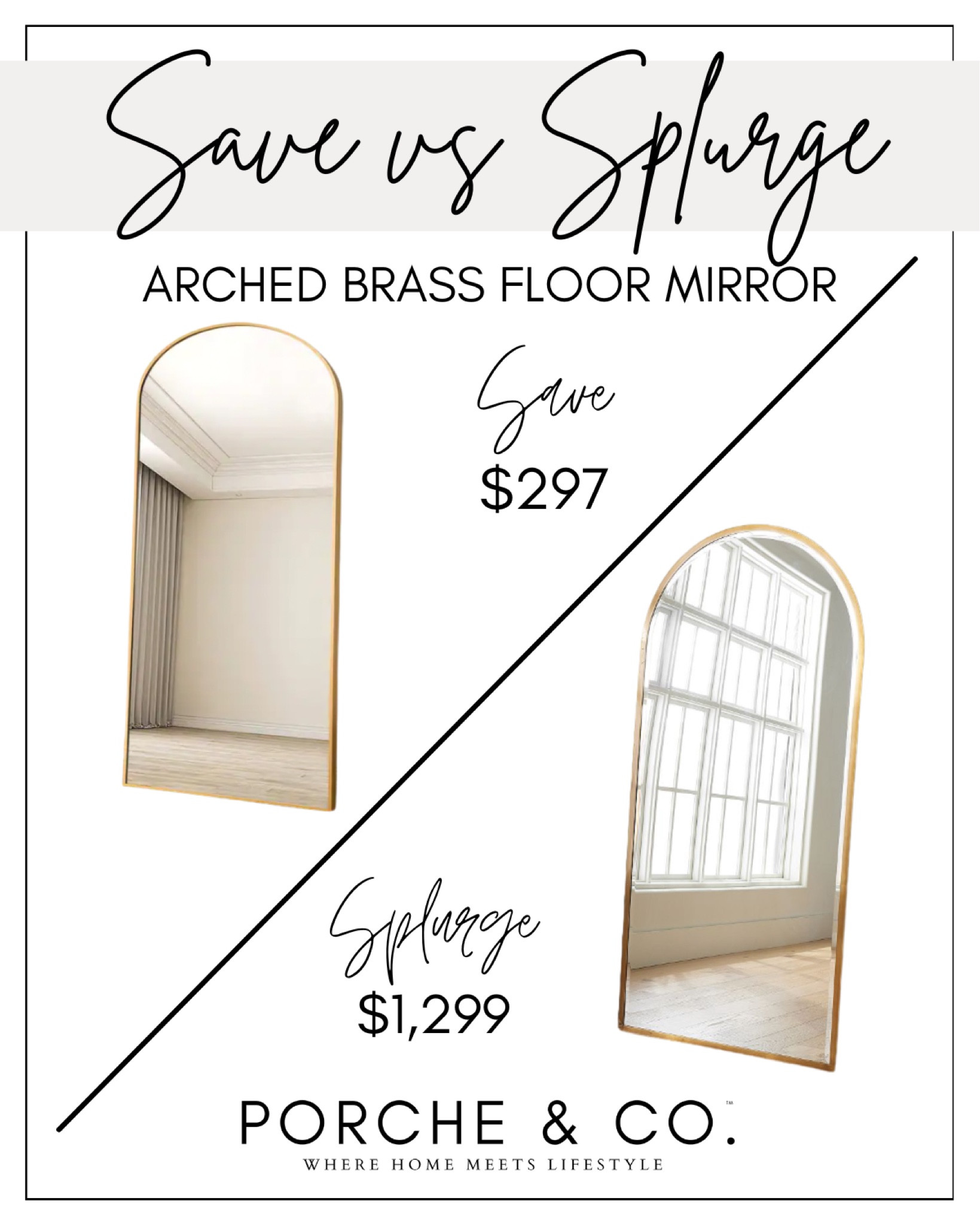 Save and splurge, decor dupes, affordable decor finds, arched floor mirror, arched brass mirror, floor length mirror #savevssplurge

#LTKFind #LTKhome #LTKstyletip