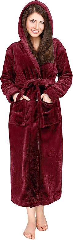 NY Threads Women Fleece Hooded Bathrobe - Plush Long Robe | Amazon (US)