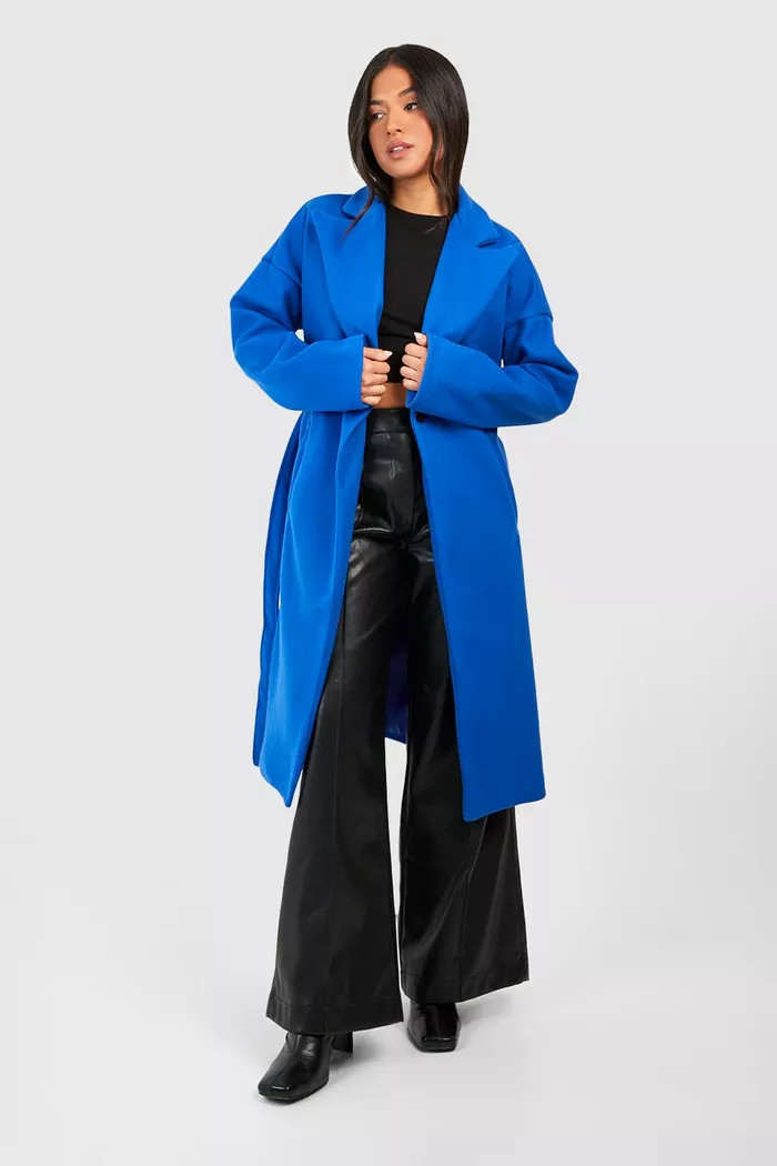 Petite Belted Wool Look Coat | Boohoo.com (UK & IE)