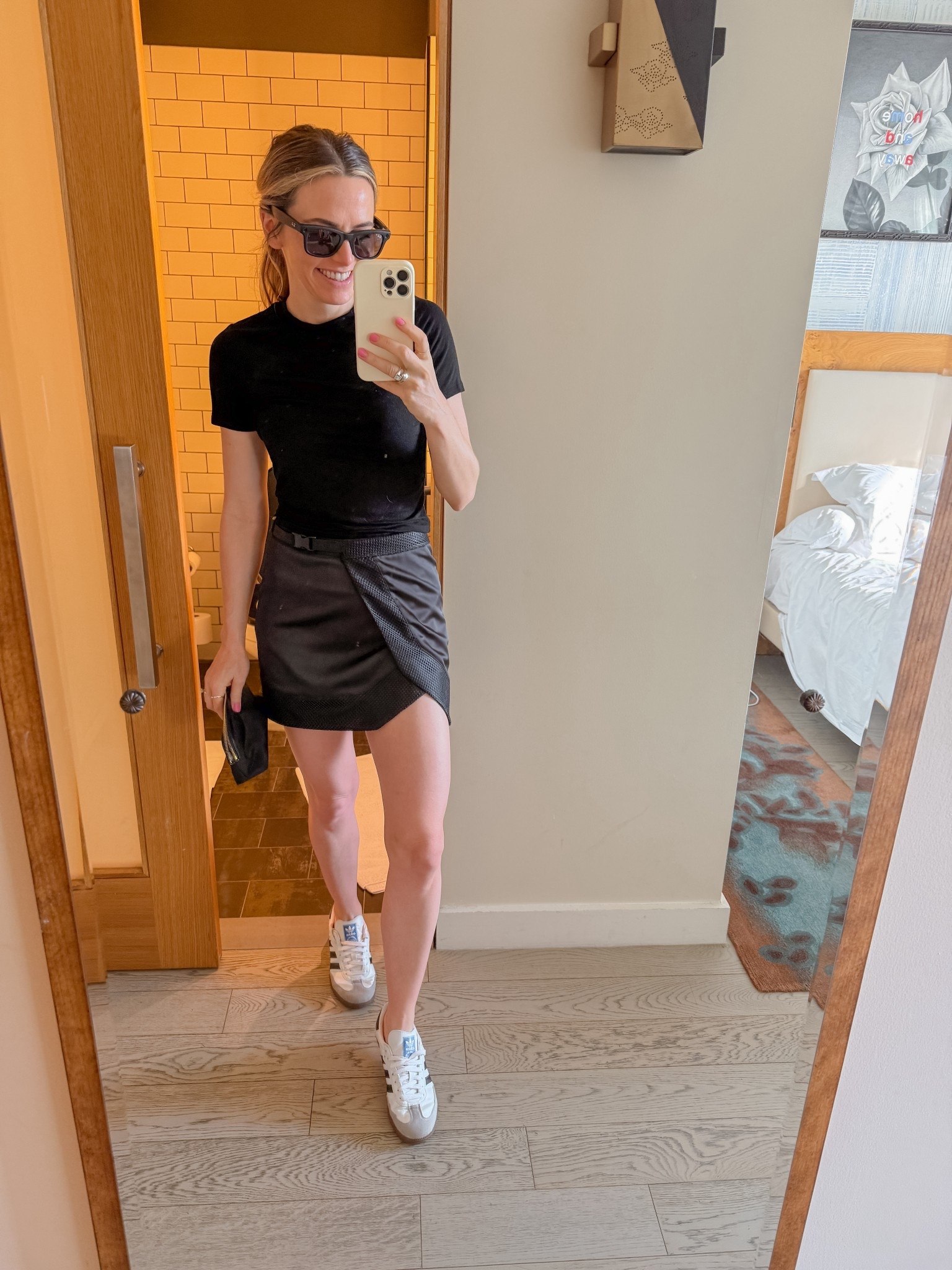 a little sporty city style 🖤 this was the perfect for running around New York City in the morning running some errands and grabbing coffee - it’s casual but still elevated. The star of the outfit is this athletic wrap shortie mini skirt designed by one of my best friends, an insanely talented NYC-based fashion designer, Kim Foley. i paired it with a fitted black tee + vegan sambas and it’s the perfect mix of sporty + chic.
	•Wearing size small in both the top + skirt
	•Skirt has the coolest wrap detail with a structured fit
	•Easy to dress down with sneakers or up with boots
	•if you shop the skirt- you’re supporting a small, female-founded NYC fashion designer! ✨
Linked everything I can here so you can shop the look 🤍
#nycoutfit #sportychic #falloutfits #capsulewardrobe #effortlessstyle 


#LTKTravel #LTKSeasonal #LTKStyleTip