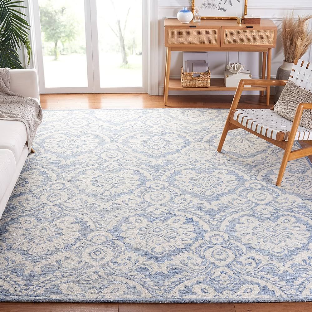 SAFAVIEH Blossom Collection 8' x 10' Blue/Ivory BLM106M Handmade Premium Wool Area Rug | Amazon (US)