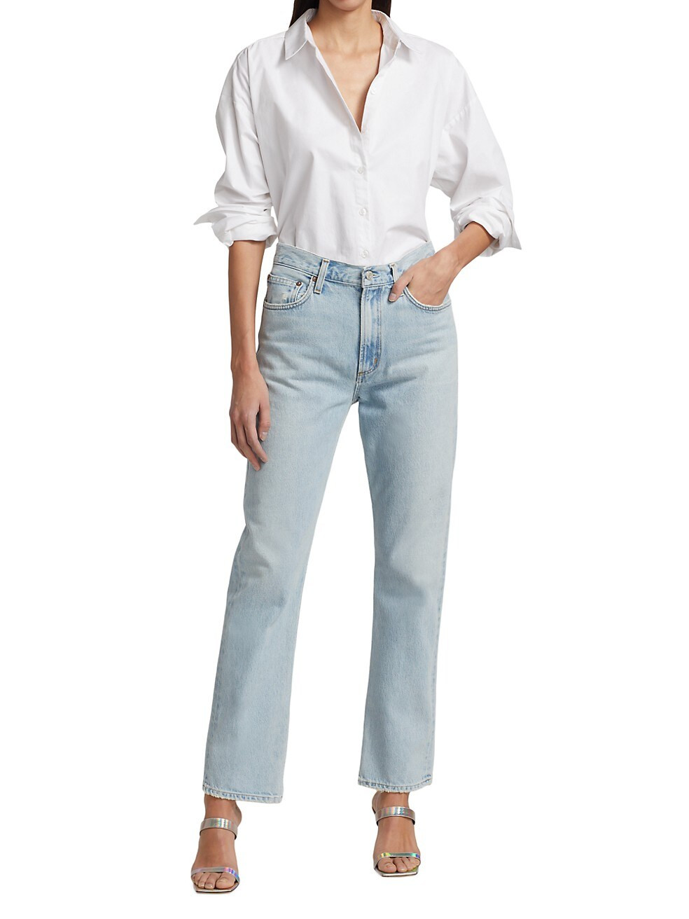 Mia Mid-Rise Distressed Straight-Leg Jeans | Saks Fifth Avenue