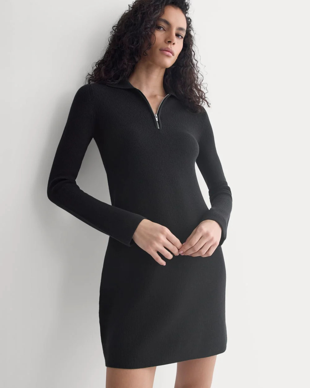 Knit Quarter-Zip Polo Dress | Black | Everlane