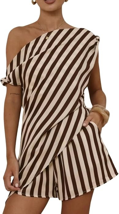 2 Piece Sets One Shoulder Top and Shorts Going Out Outfits Women Clothing | Amazon (US)
