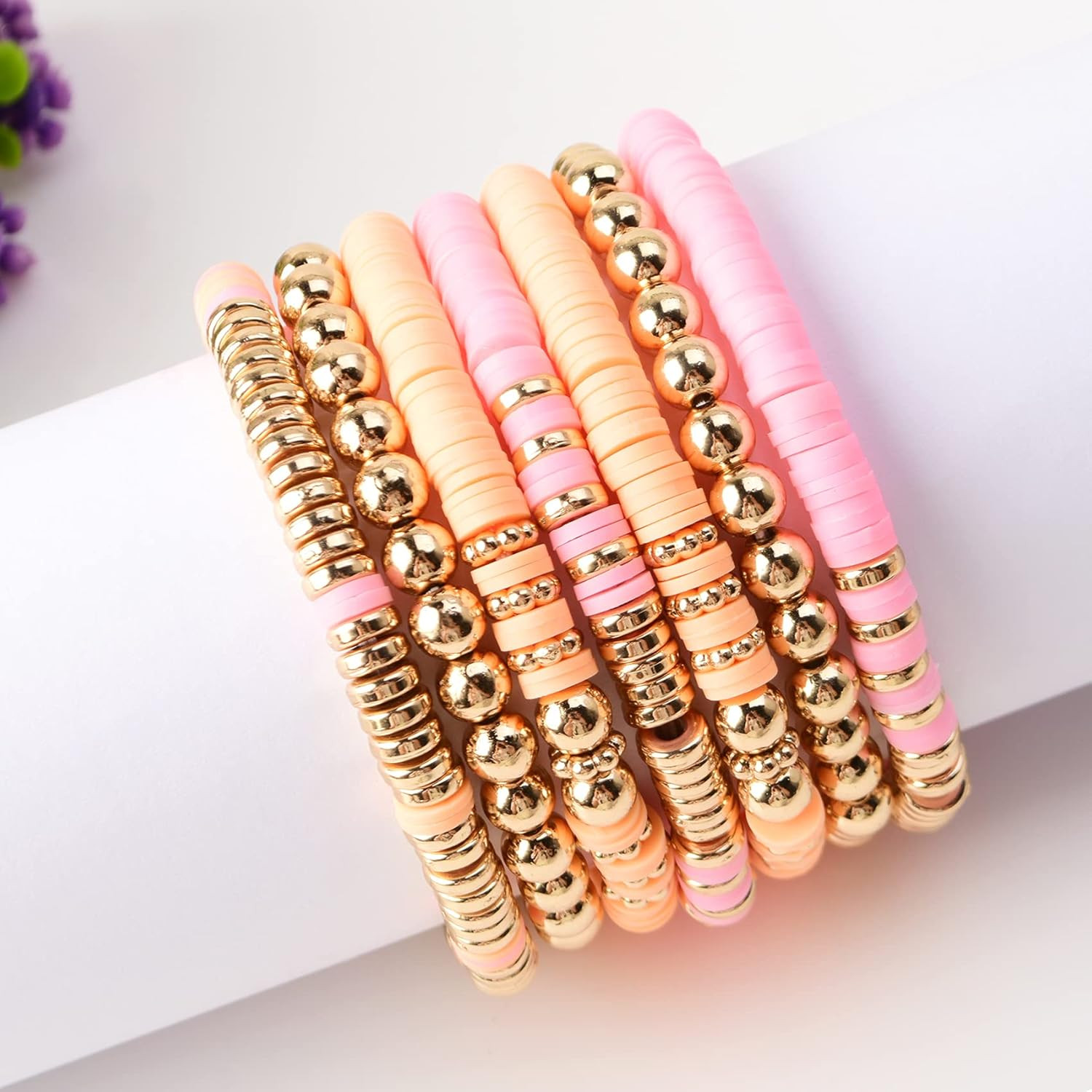 Surfer Heishi Clay Bead Bracelets for Women Stackable Evil Eye Vinyl Disc Beaded Stretch Bracelets E | Amazon (US)