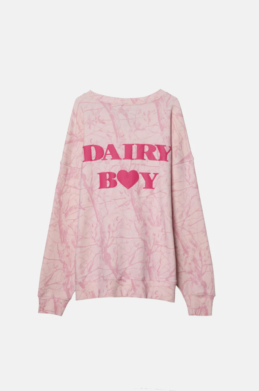 Oversized Crewneck - Bubblegum Camo Pink Puff | Dairy Boy