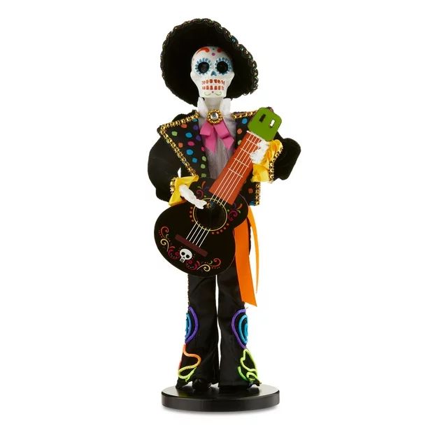 Halloween Multicolor Resin Day-of-the-Dead Mariachi Skeleton with Guitar Decoration, 5 in L x 4.5... | Walmart (US)