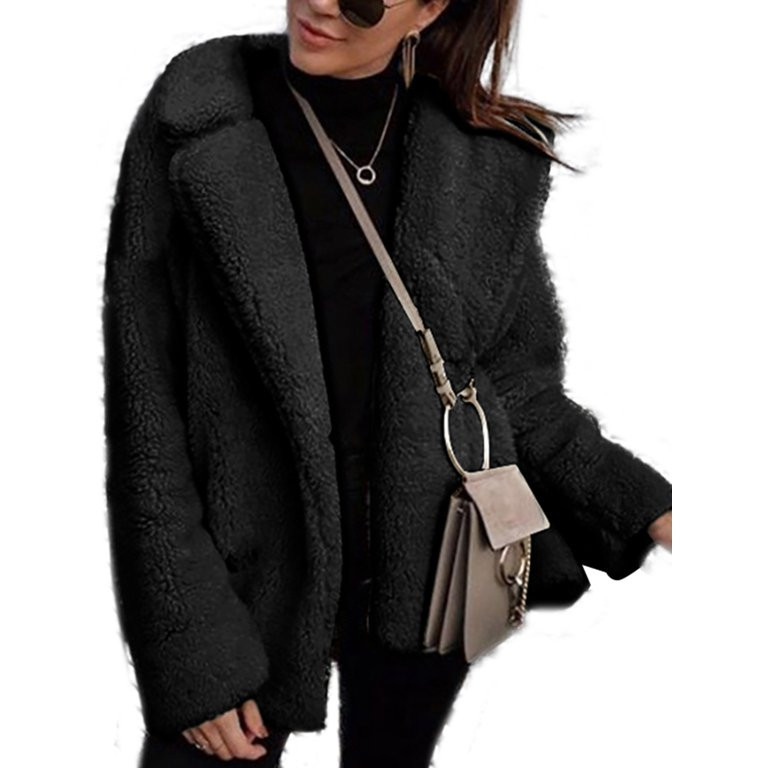 Luxury Faux Fur Long Sleeve Women Coat Fleece Winter Warm Jacket Teddy Bear Coat - Walmart.com | Walmart (US)