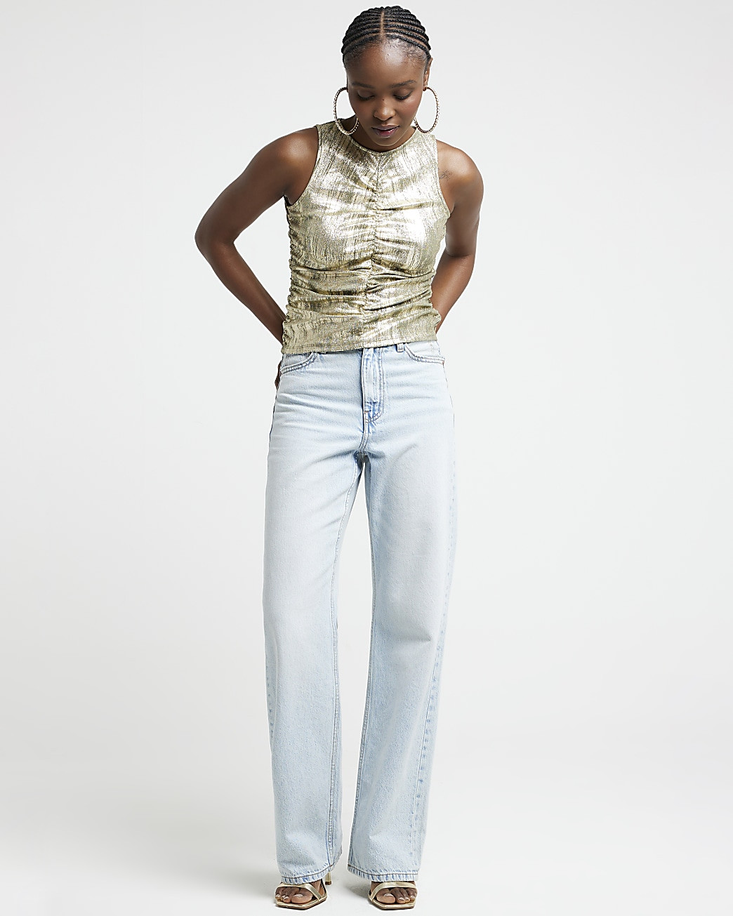 Gold foil ruched front vest top | River Island (UK & IE)