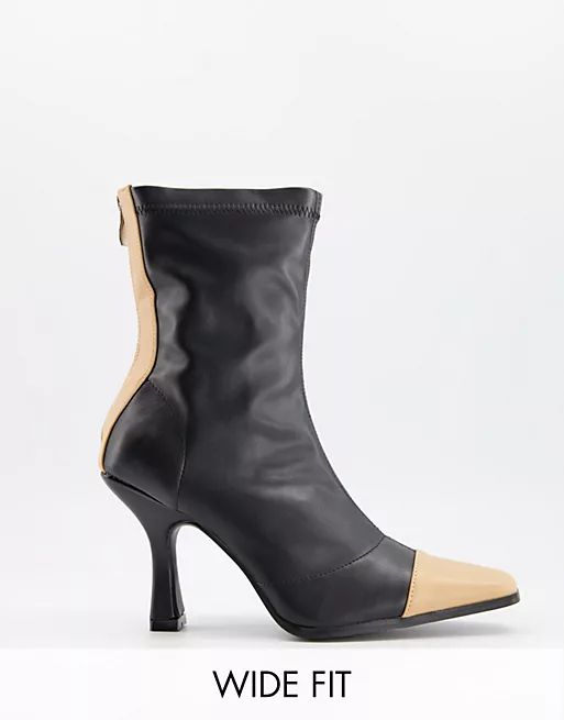 Public Desire Wide Fit Cameo contrast panel boots in black and camel | ASOS (Global)