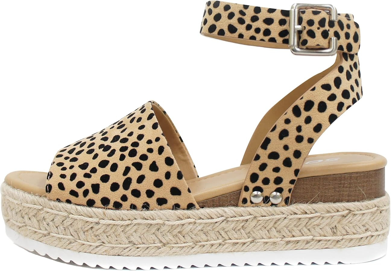 Soda Topic Open Toe Buckle Ankle Strap Espadrilles Flatform Wedge Casual Sandal | Amazon (US)