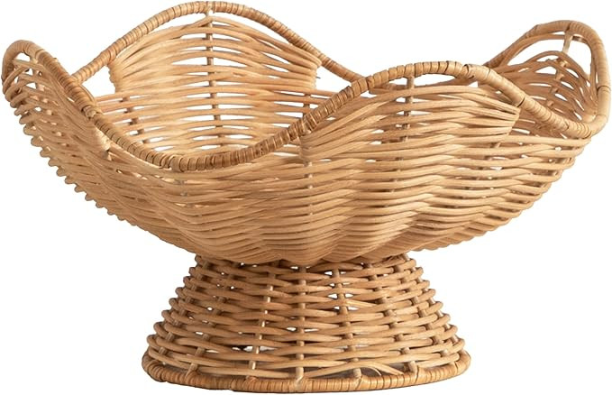 Kate and Laurel Wylla Round Wavy Rattan Pedestal Bowl, 11 Inch Diameter, Natural Rattan, Modern W... | Amazon (US)