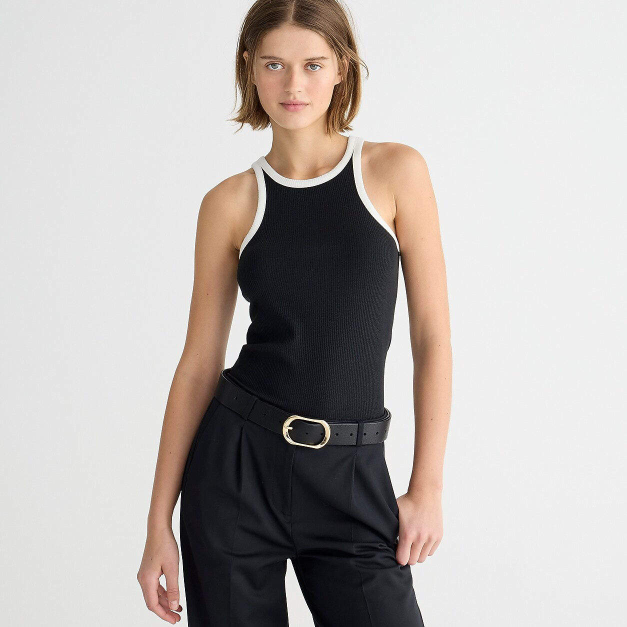 Vintage rib high-neck cutaway tank top with contrast trim | J. Crew US