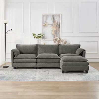 Mid-Century Modern 3-Seater Gray Cloud Sofa with Double-Layer Cushions, Comfortable Upholstered Couch for Living Room, Bedroom-Panipeachy | Target