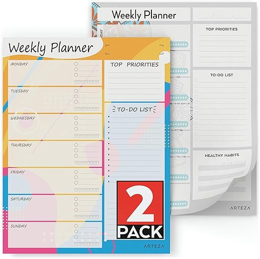 ARTEZA Weekly Planner Pad (8.5x11 in, 60 Sheets, 100 GSM) 2 Pack - Weekly to-Do List Planner for ... | Amazon (US)