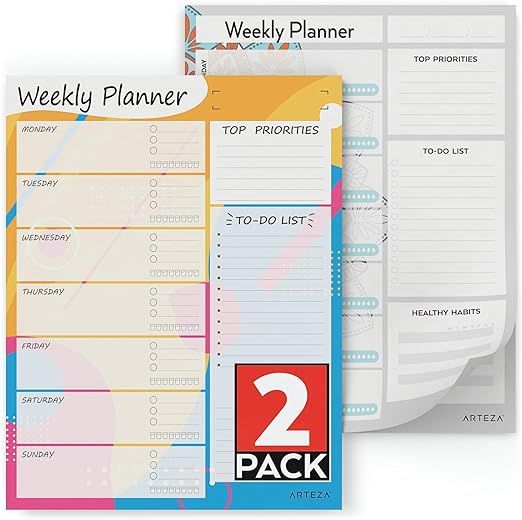 ARTEZA Weekly Planner Pad (8.5x11 in, 60 Sheets, 100 GSM) 2 Pack - Weekly to-Do List Planner for ... | Amazon (US)
