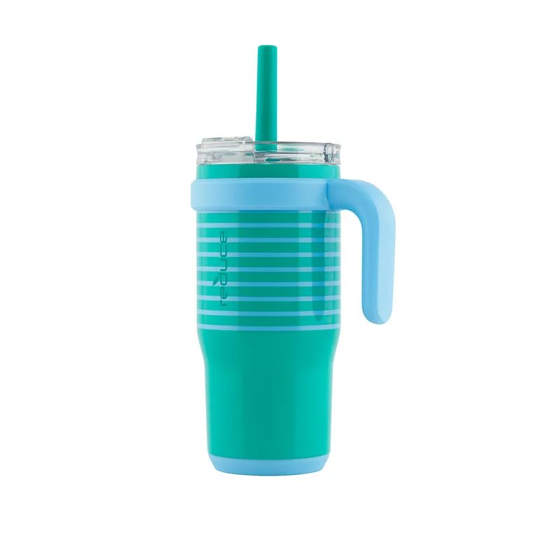Reduce Vacuum Insulated Stainless Steel Coldee Mug with Lid and Spill-Proof Straw, Teal Stripes, ... | Walmart (US)