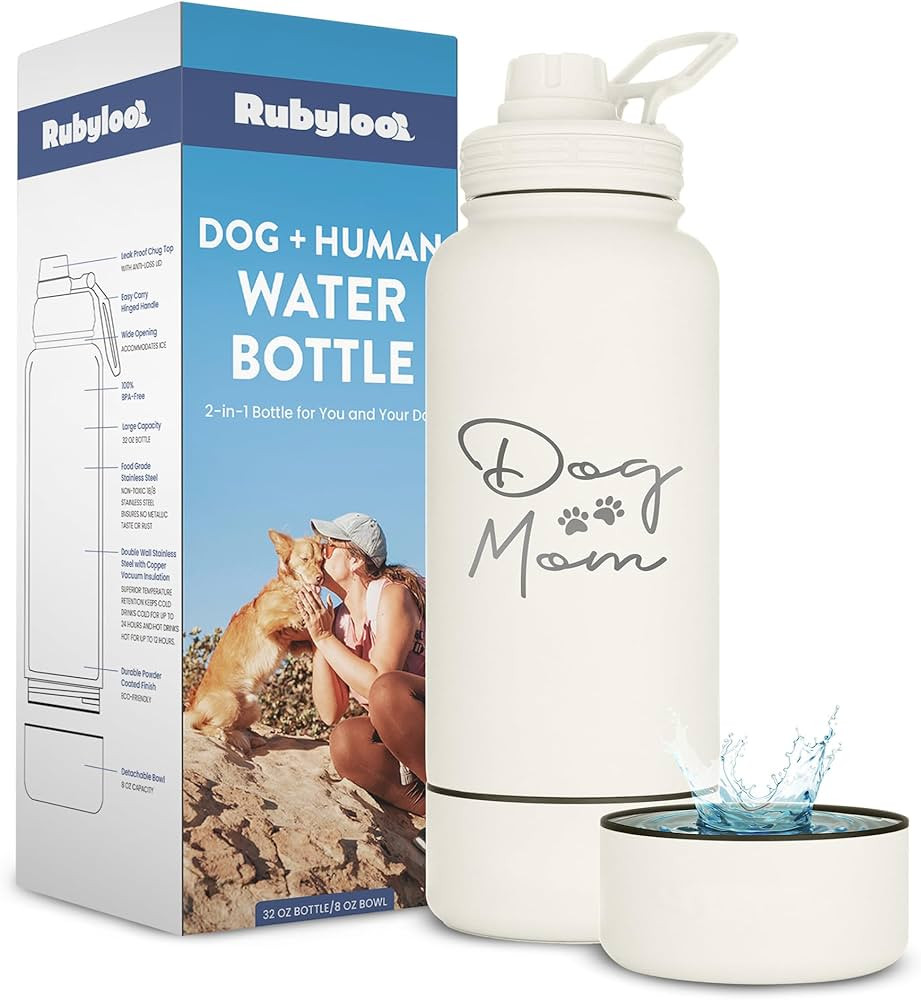 Dog Mom Water Bottle - 32 oz Stainless Steel Double Wall Insulated with 8 oz Detachable Bowl on B... | Amazon (US)