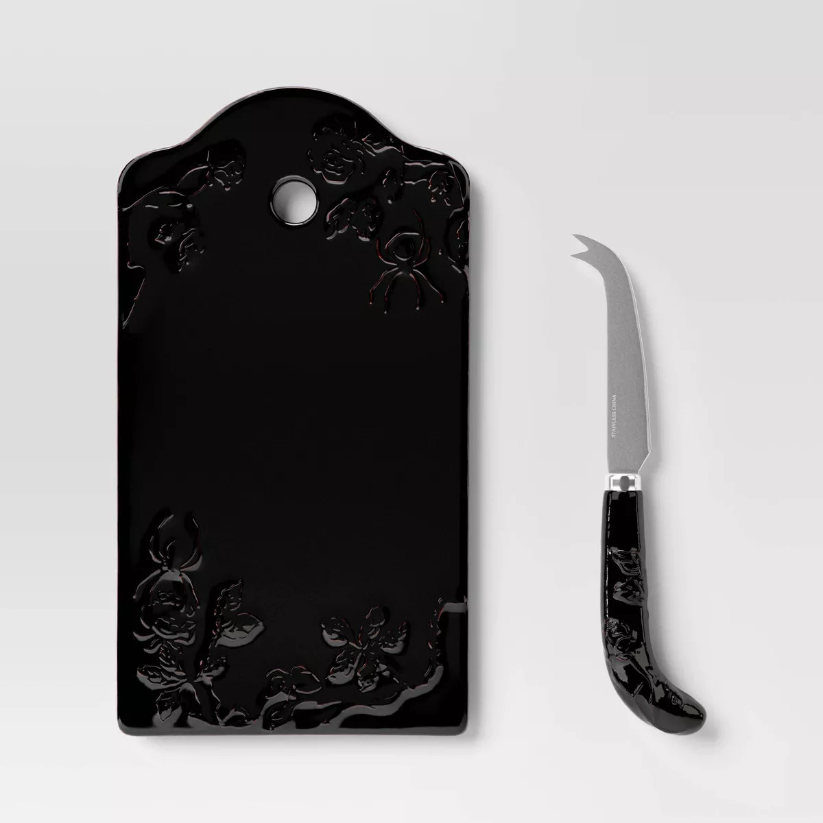 Stoneware Cheese Board with Knife Black - Threshold™ | Target