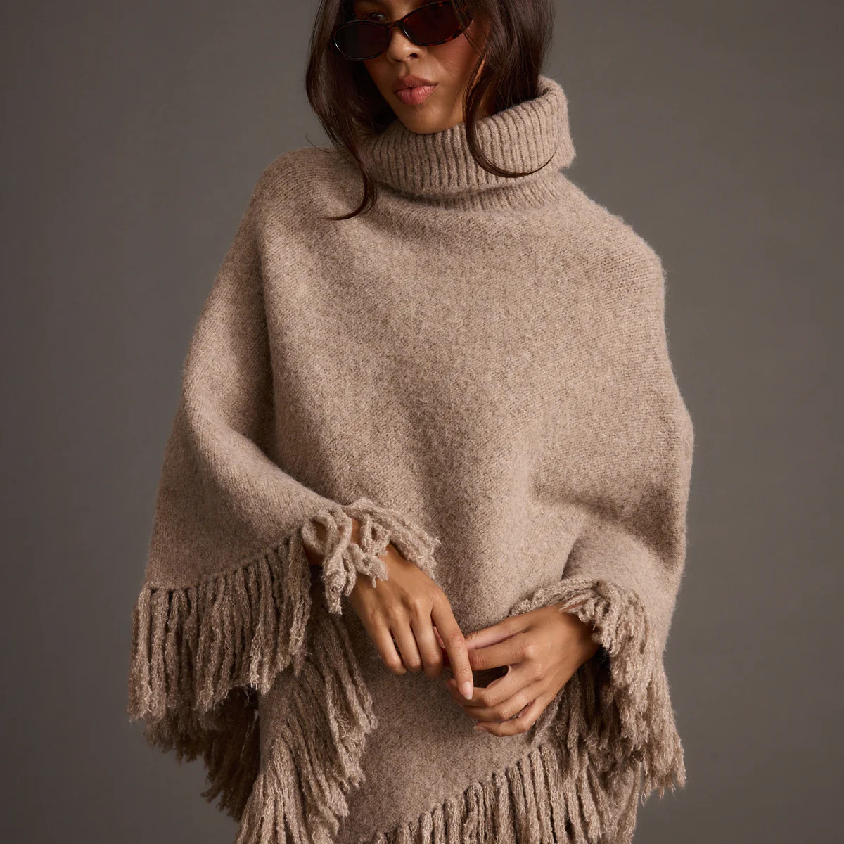 Tabitha Dark Taupe Poncho | 12th Tribe