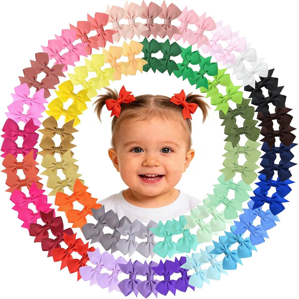 Hair Clips for Girls - 80PCS Fully Lined Tiny Alligator Bows in Pairs for Infants and Toddlers | Amazon (US)