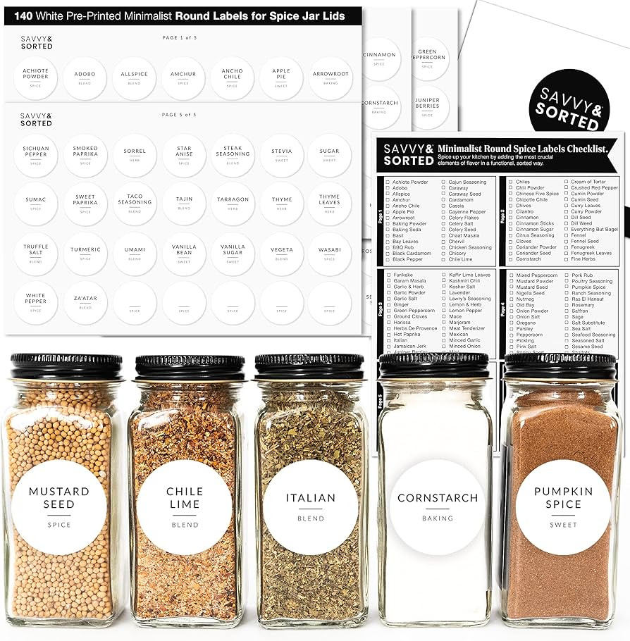 Minimalist Round Spice Labels for Lids - 140 Spice Jar Labels for Spice Containers - Waterproof K... | Amazon (US)