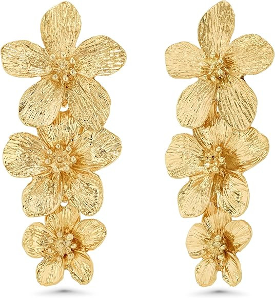 Gold Large Chunky Flower Statement Earrings for Women by SNGIA, Summer Beach Floral Handmade Drop... | Amazon (US)