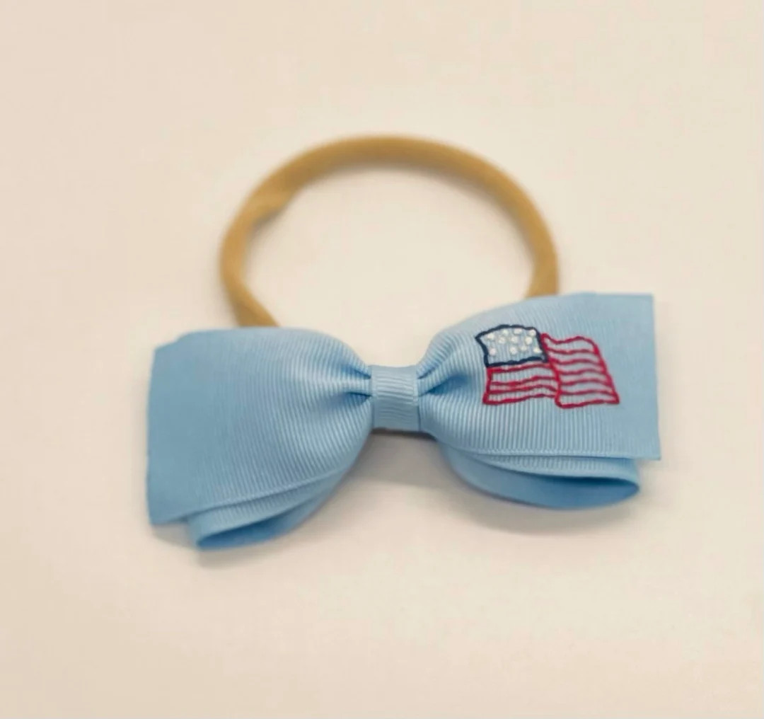 American Flag "Lottie" Hand-Embroidered Bow | Etsy (US)