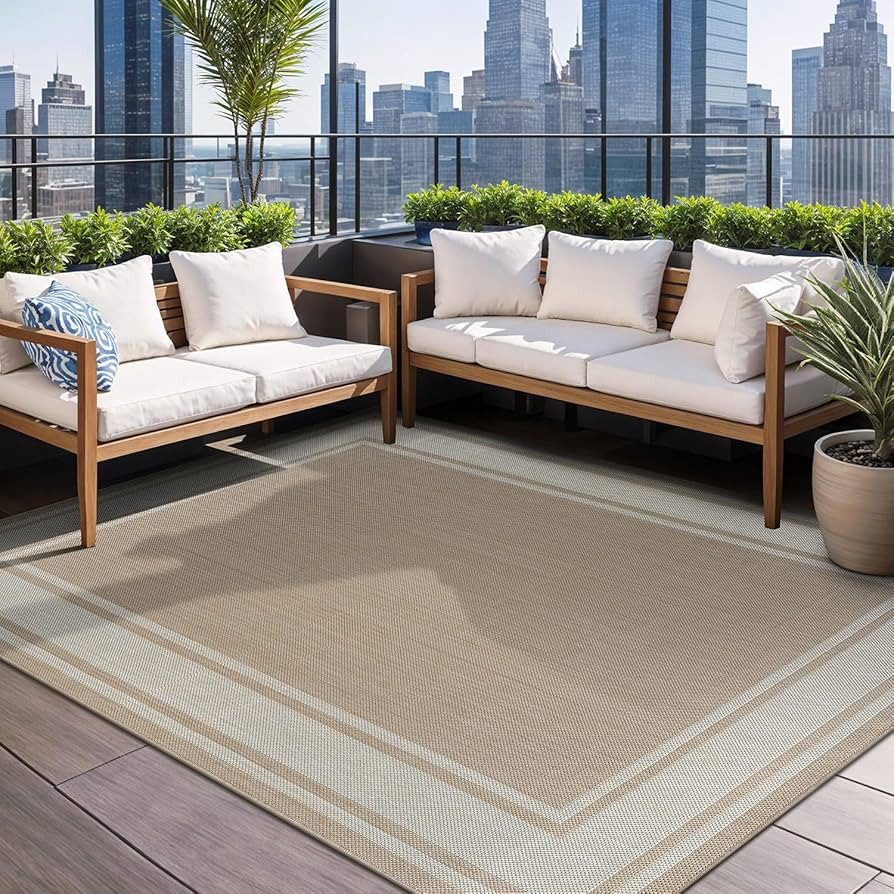 Beverly Rug Outdoor Rug 6x9 Modern Bordered Area Rugs for Indoor and Outdoor Patio Deck Porch Gar... | Amazon (US)