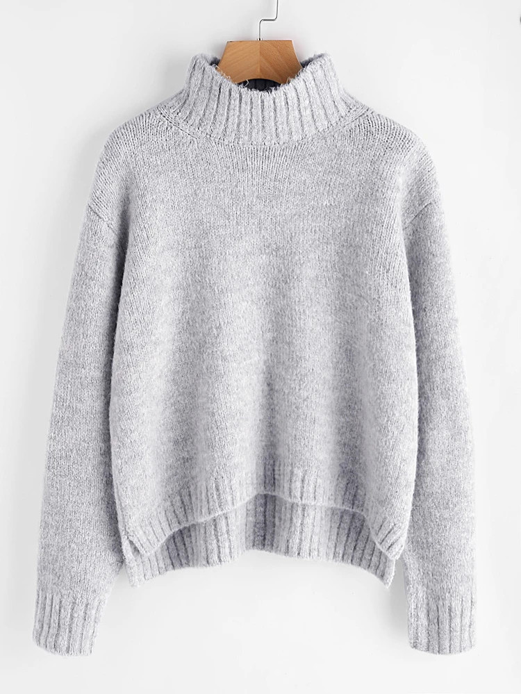 SHEIN Marled Knit Stepped Hem Sweater | SHEIN