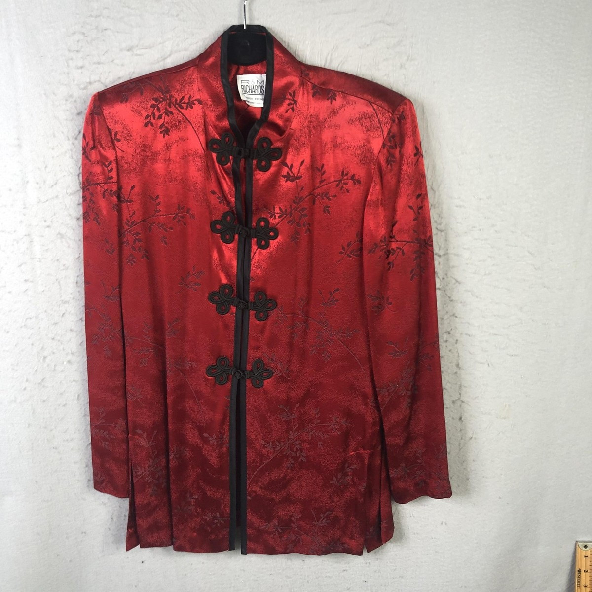 R&M Richards Jacket Womens Size 10 Red Black Brocade Mandarin Frog Closure | eBay US