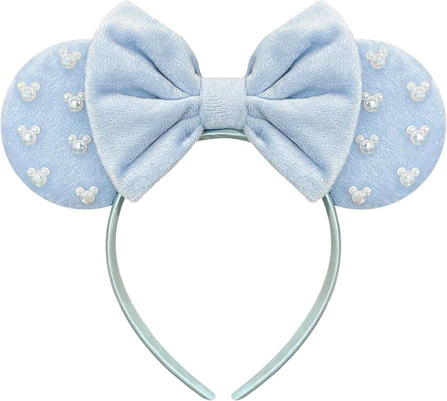 Trnerm Blue Fuzzy Mouse Ears Headband for Women, Cute Beads Headband with Bows，Halloween Costum... | Amazon (US)