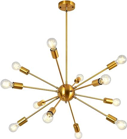 Modern Sputnik Chandelier 12 Lights Brass Mid Century Sputnik Ceiling Light Fixture Industrial Vi... | Amazon (US)