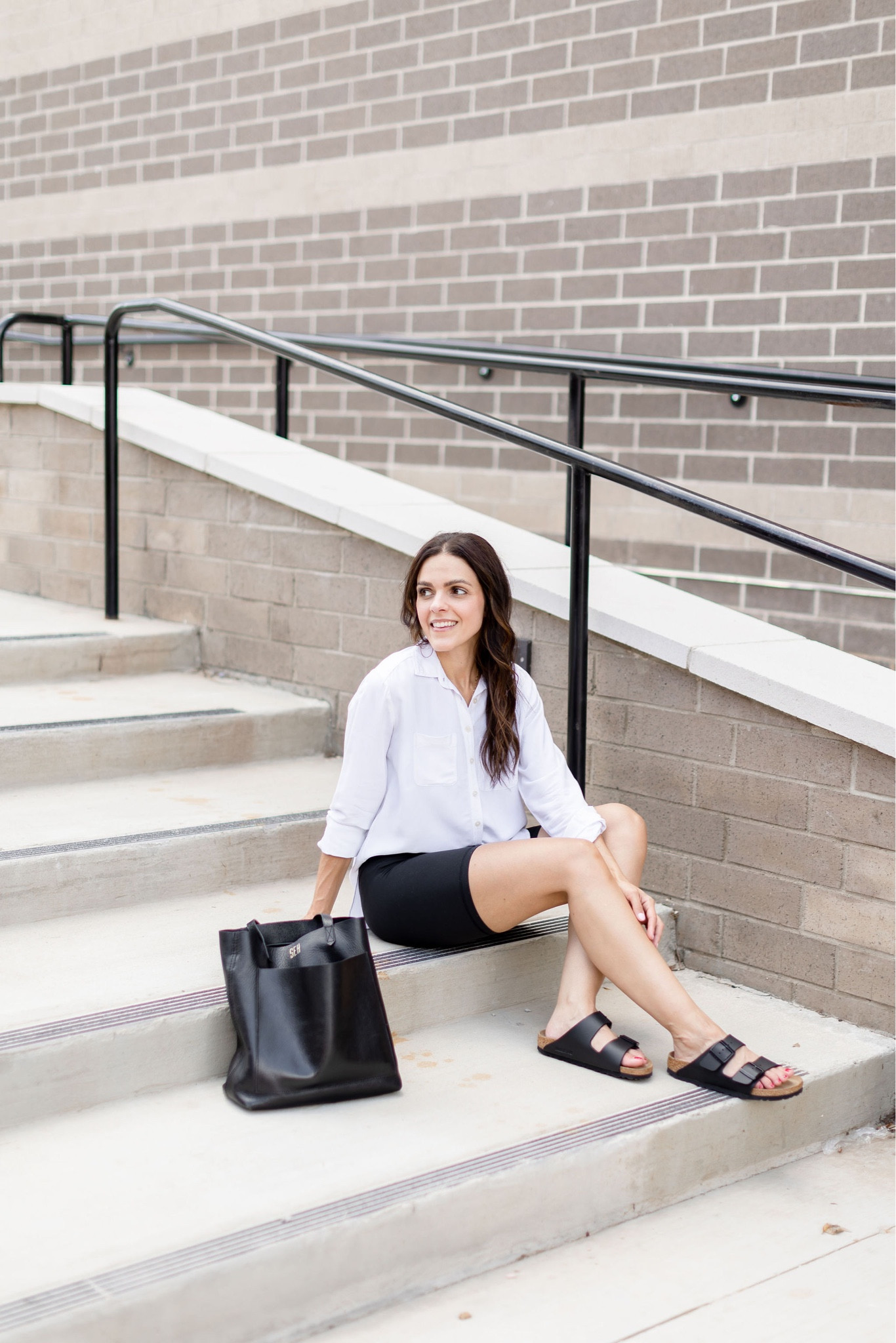 Summer to Fall outfit idea: bike shorts, Birkenstocks, white button down, everyday tote 

#LTKstyletip #LTKSeasonal