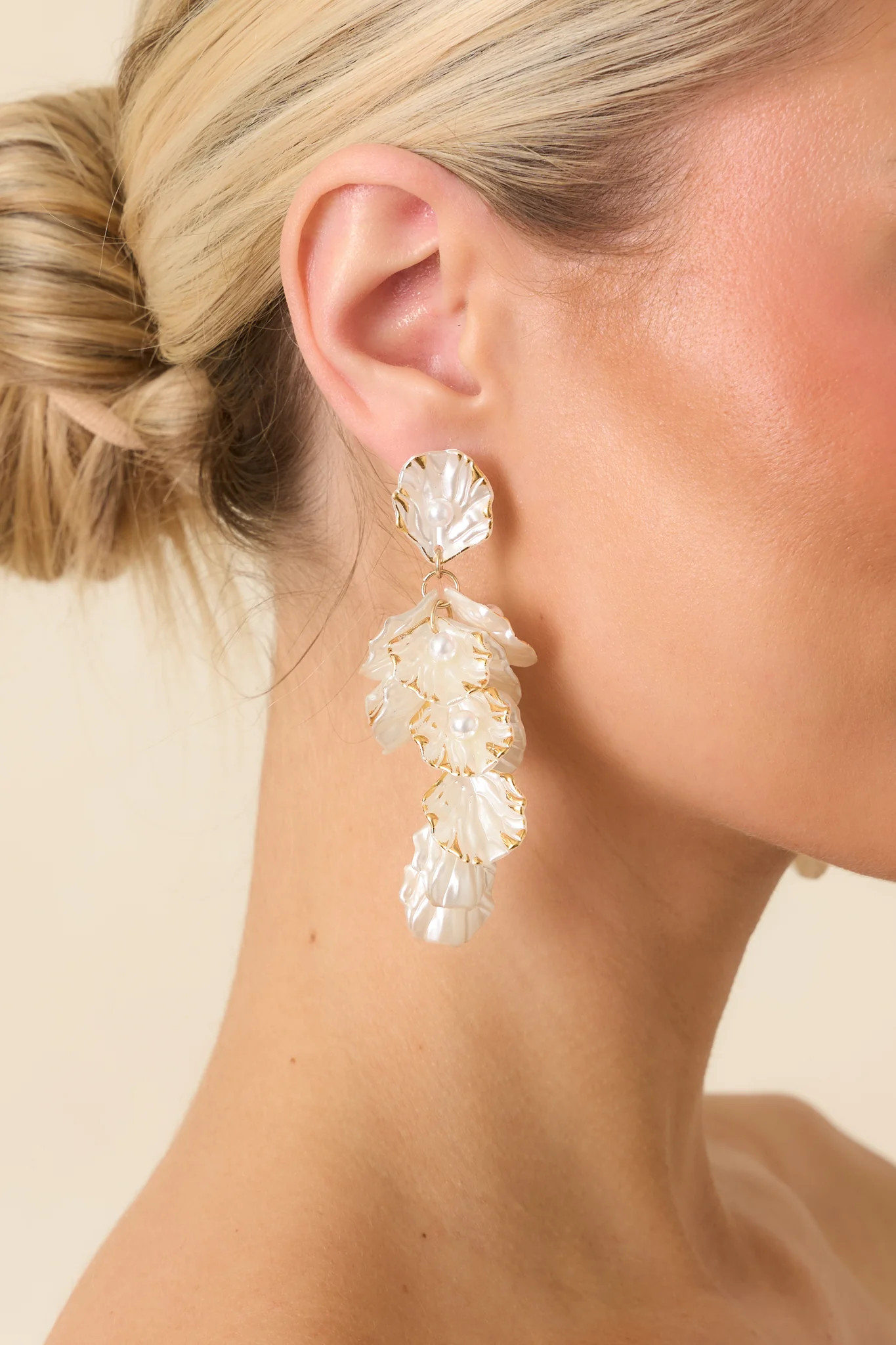 Petals of the Sea Pearlescent Statement Drop Earrings | Red Dress