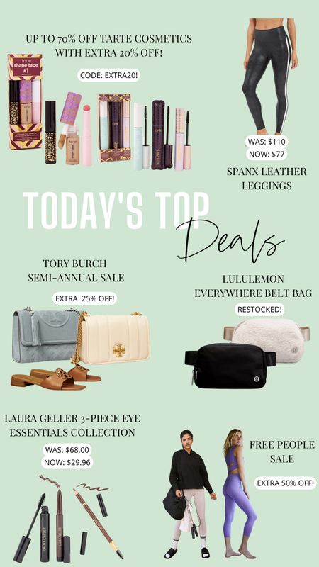 Tarte cosmetics // spanx leather leggings // Tory Burch // Lululemon everywhere belt bag // Laura geller // free people // loungewear // NYE // New Years Eve 

#LTKunder100 #LTKbeauty #LTKstyletip