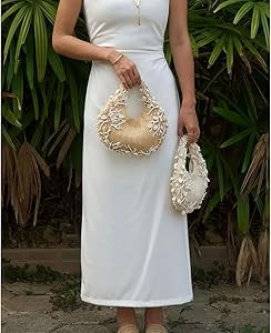 CUXVA Shell Beaded Straw Clutch Purses Summer Beach Handbag Handwoven Straw Vacation Purse Woven ... | Amazon (US)