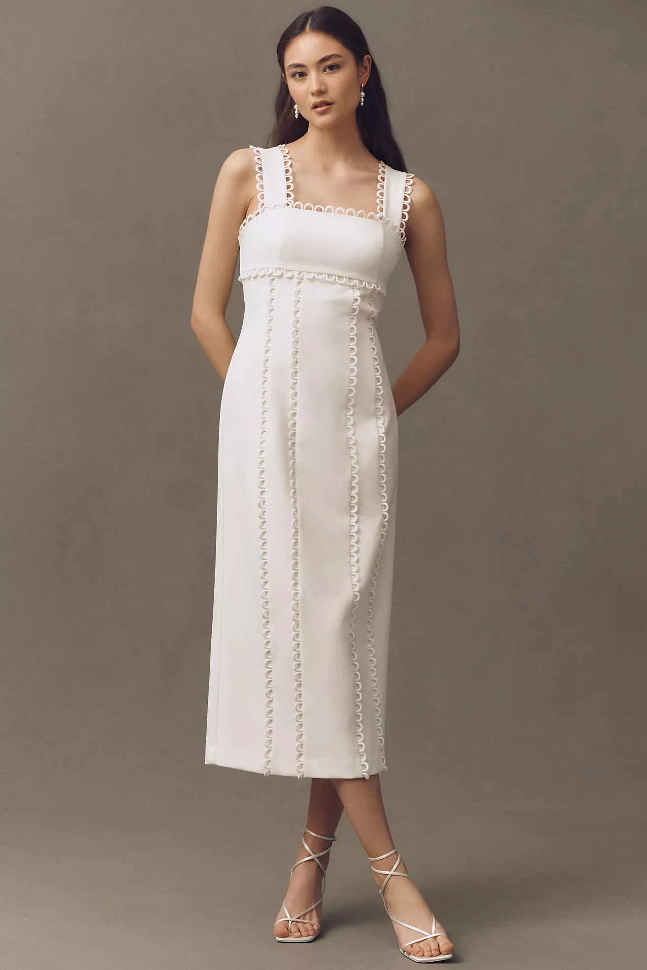 BHLDN Sleeveless Square-Neck Scallop-Trim Slim Midi Dress | Anthropologie (US)