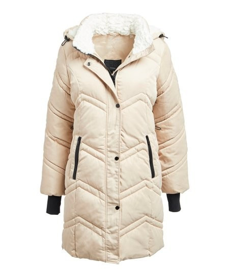 Champagne Fleece-Trim Hooded Puffer Coat - Women & Plus | Zulily