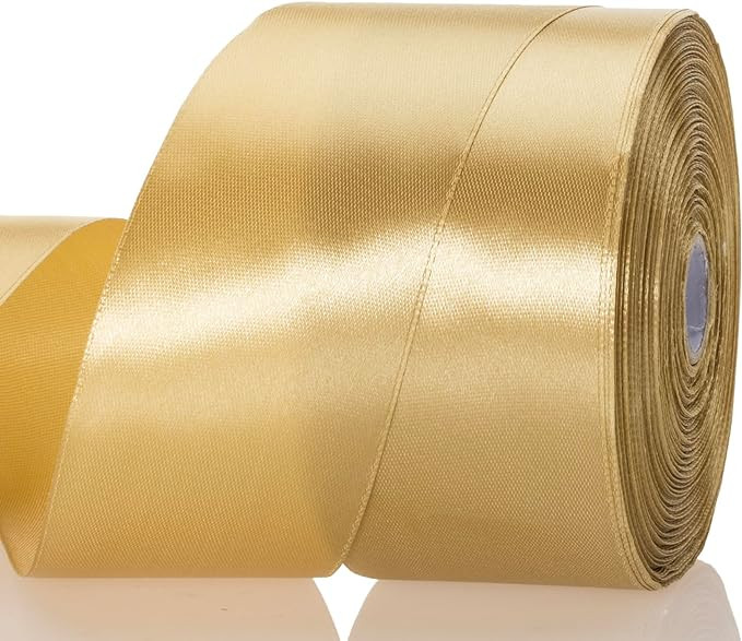 2 Inch Champaign Gold Solid Satin Ribbon, 50 Yards Craft Fabric Ribbon for Gift Wrapping Floral B... | Amazon (US)