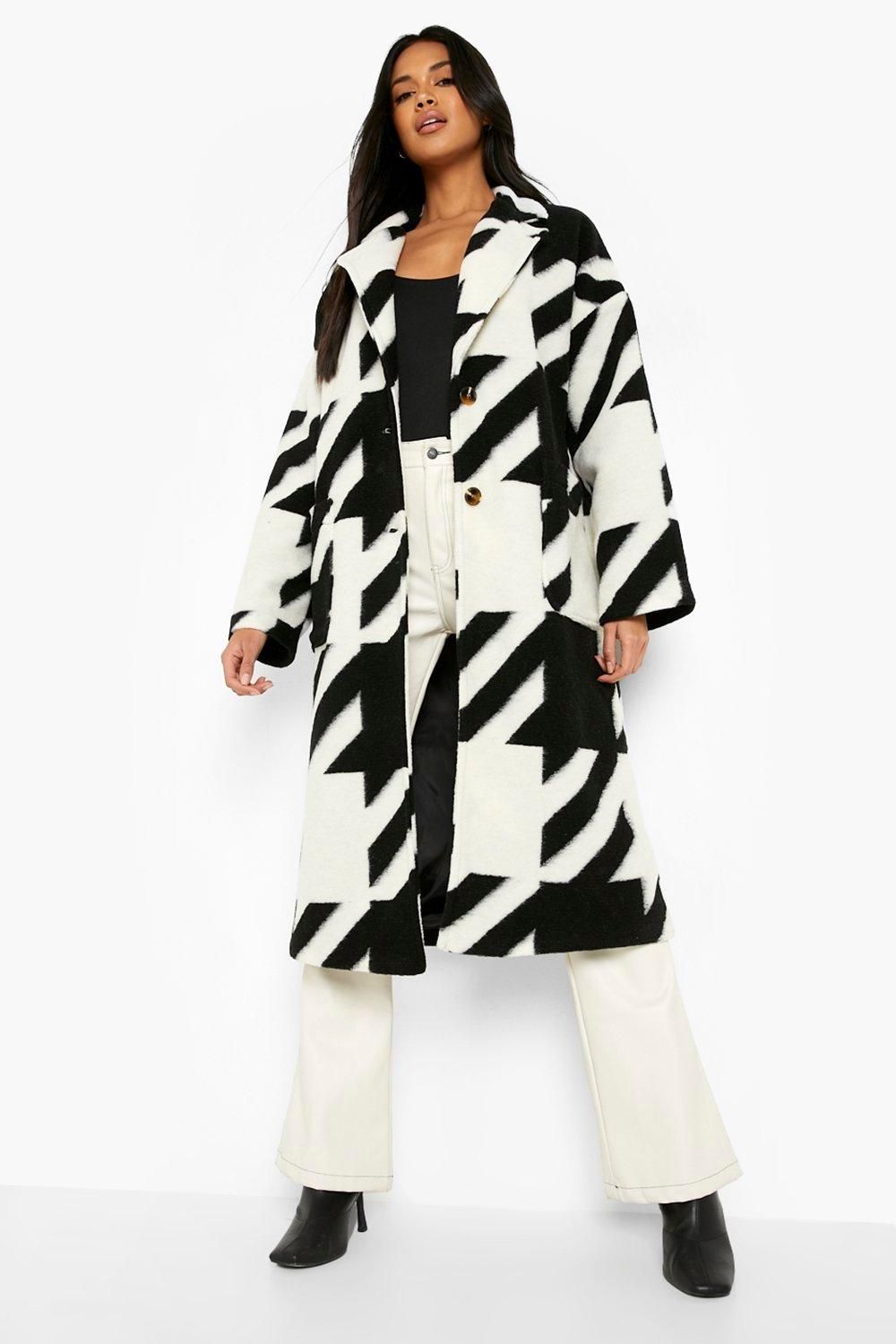 Oversized Dogtooth Wool Look Coat | Boohoo.com (US & CA)