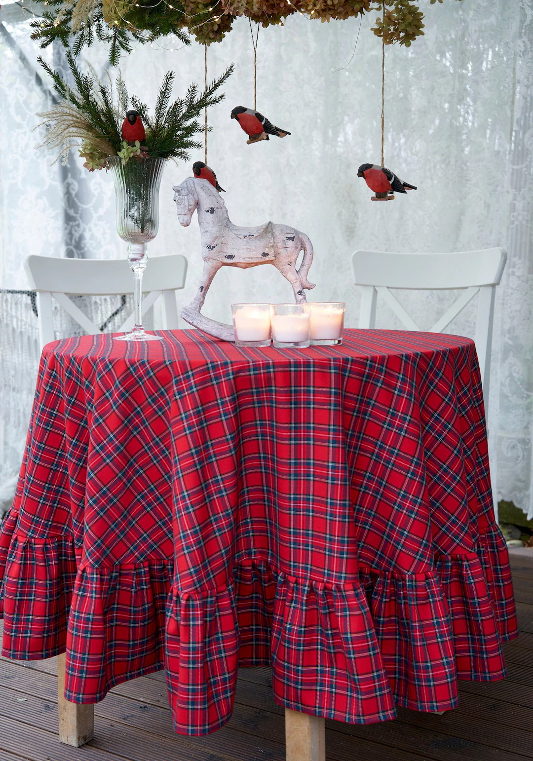 Classic Christmas Tartan Pattern  Round Tablecloth, Scottish Check Table Linen | Etsy (US)