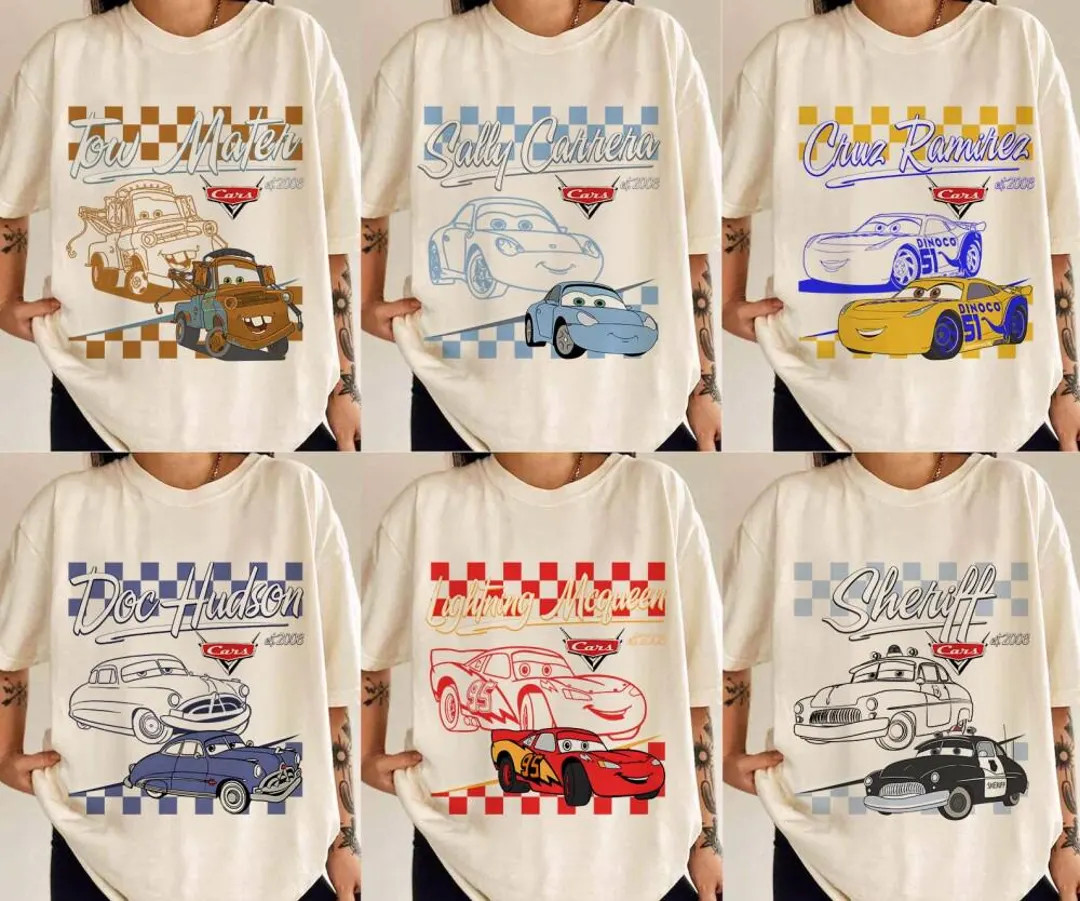 Retro Disneyland Cars Shirt, Checkered Lightning McQueen Shirt, Cars Sally Shirt, Disneyland Fami... | Etsy (US)