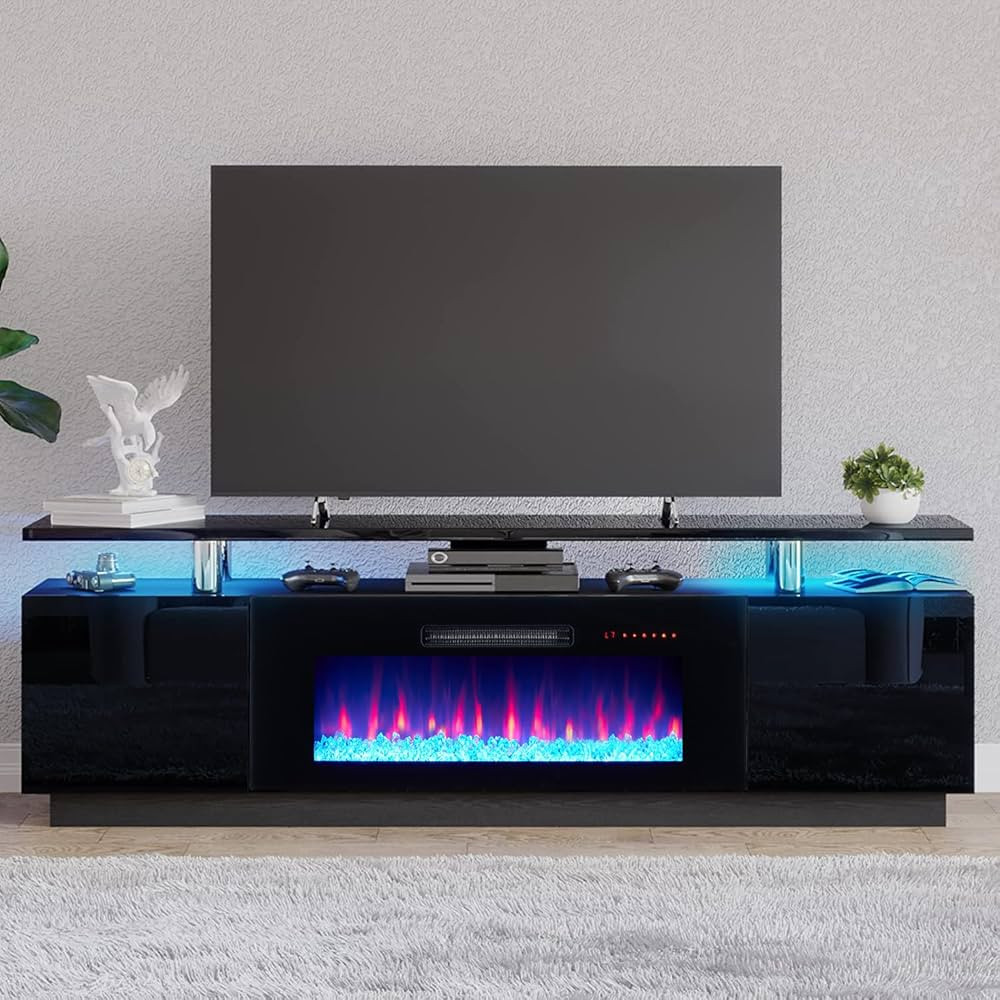 AMERLIFE Fireplace TV Stand with 36" Fireplace, 70" Modern High Gloss Fireplace Entertainment Cen... | Amazon (US)
