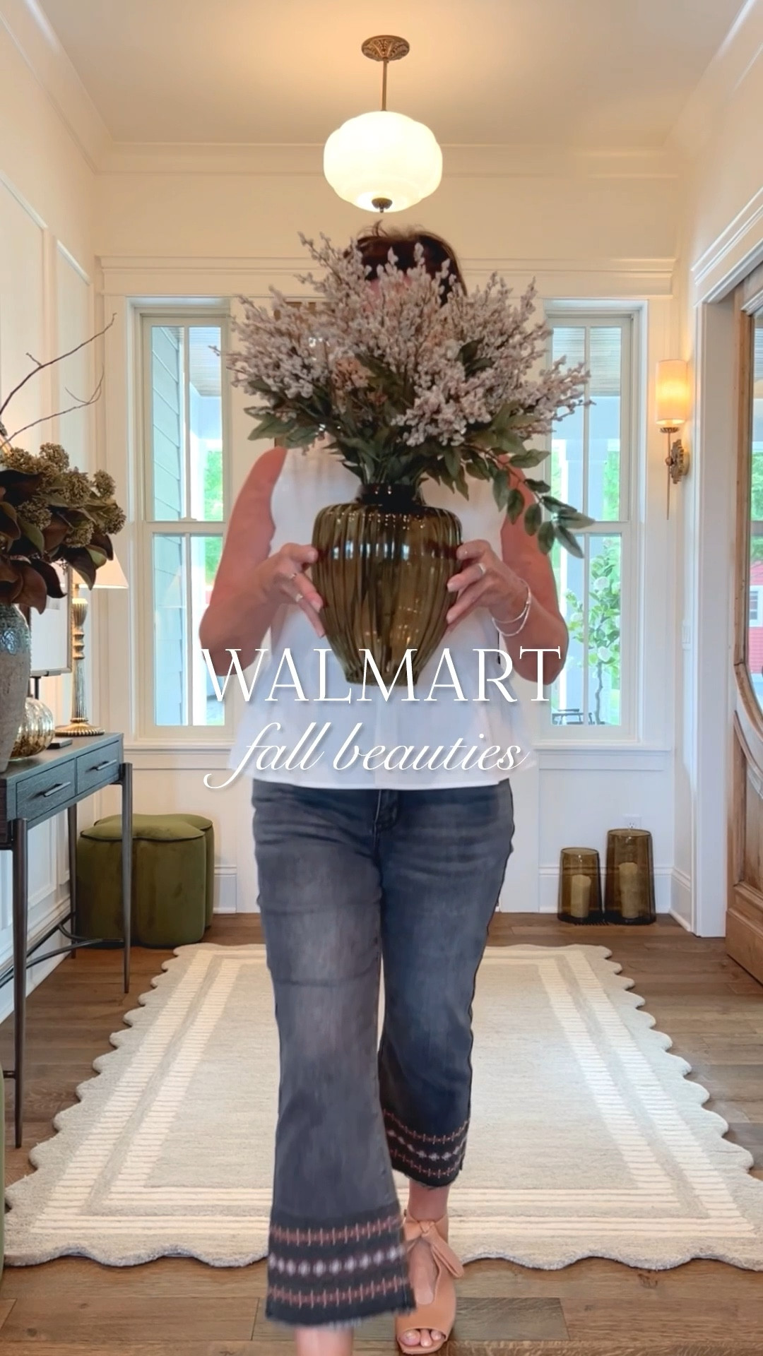 Can you believe I found these pretty decor pieces on Walmart?! That gorgeous vase is only $16! I use the hurricanes for candles and as a vase—two sizes on that. The brass tray comes as a set of two, large and small.  And the art is beautiful!

#LTKFindsUnder50 #LTKHome #LTKSeasonal