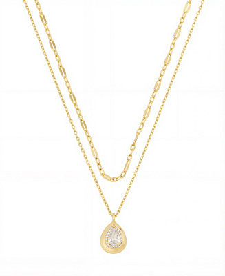 Gold Plated Cubic Zirconia Teardrop Flat Oval Necklace Set | Macy's