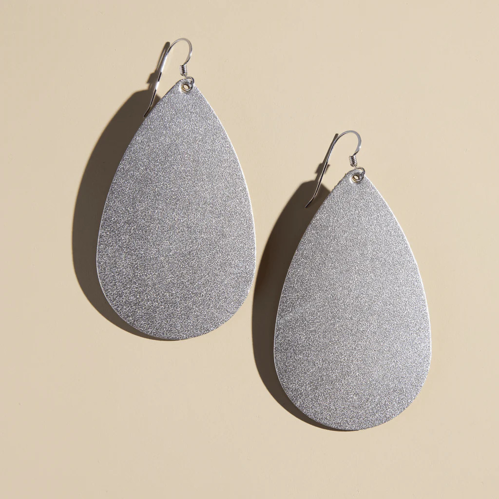 Silver Satin Teardrops | Nickel and Suede