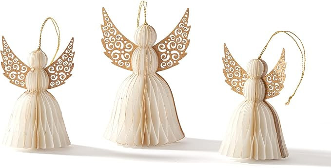 Paper Angels Christmas Ornaments - Set of 3 Honeycomb Angels, 5 Inch and 6 Inch, Vintage Paper Ch... | Amazon (US)